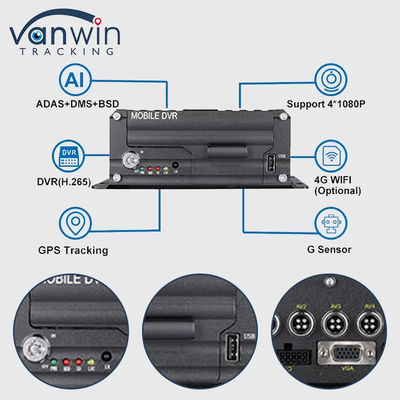 1080P 4CH HDD DVR 5G GPS ট্র্যাকার যানবাহন পর্যবেক্ষণ সিস্টেম ফ্লিট নিরাপত্তা জন্য