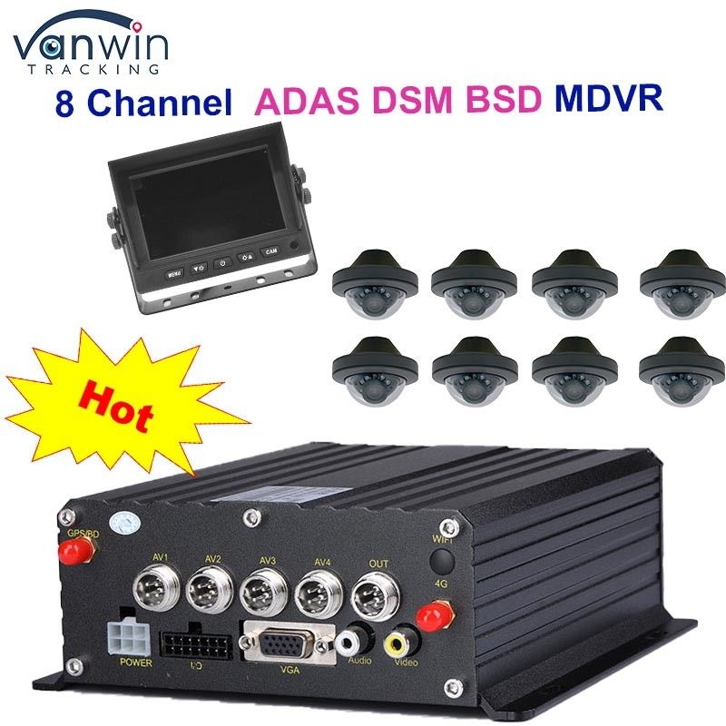 ট্যাক্সি ট্রাক ভ্যানের জন্য HDD Max 2TB সহ 1080P H265 DUAL SD কার্ড 8 চ্যানেল মোবাইল DVR