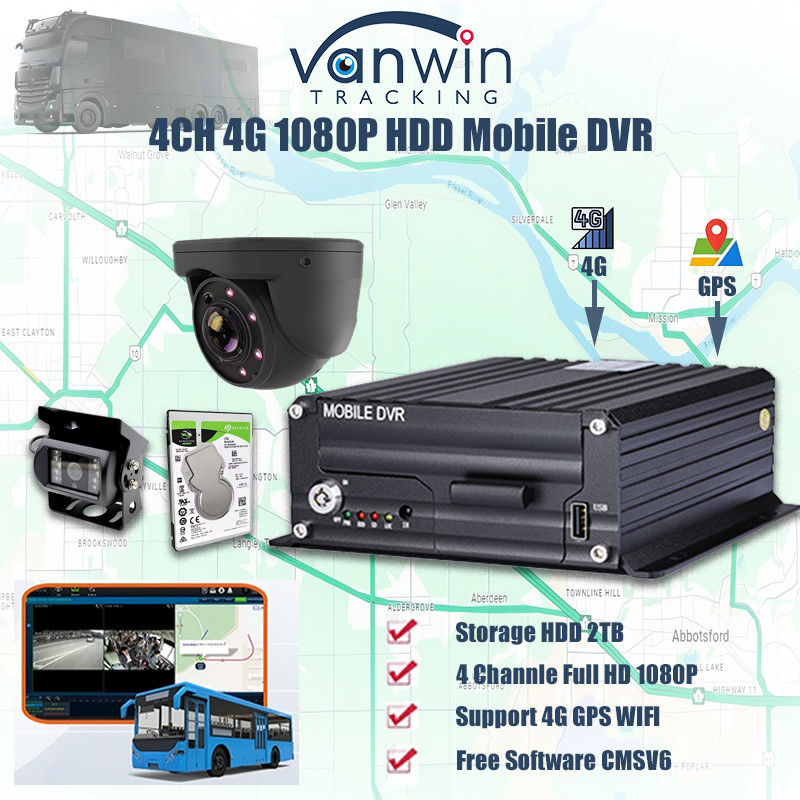 H.265 4CH 1080P HDD মোবাইল DVR যানবাহন সিসিটিভি ভিডিও রেকর্ডার কিট ক্যামেরা সিস্টেম MDVR